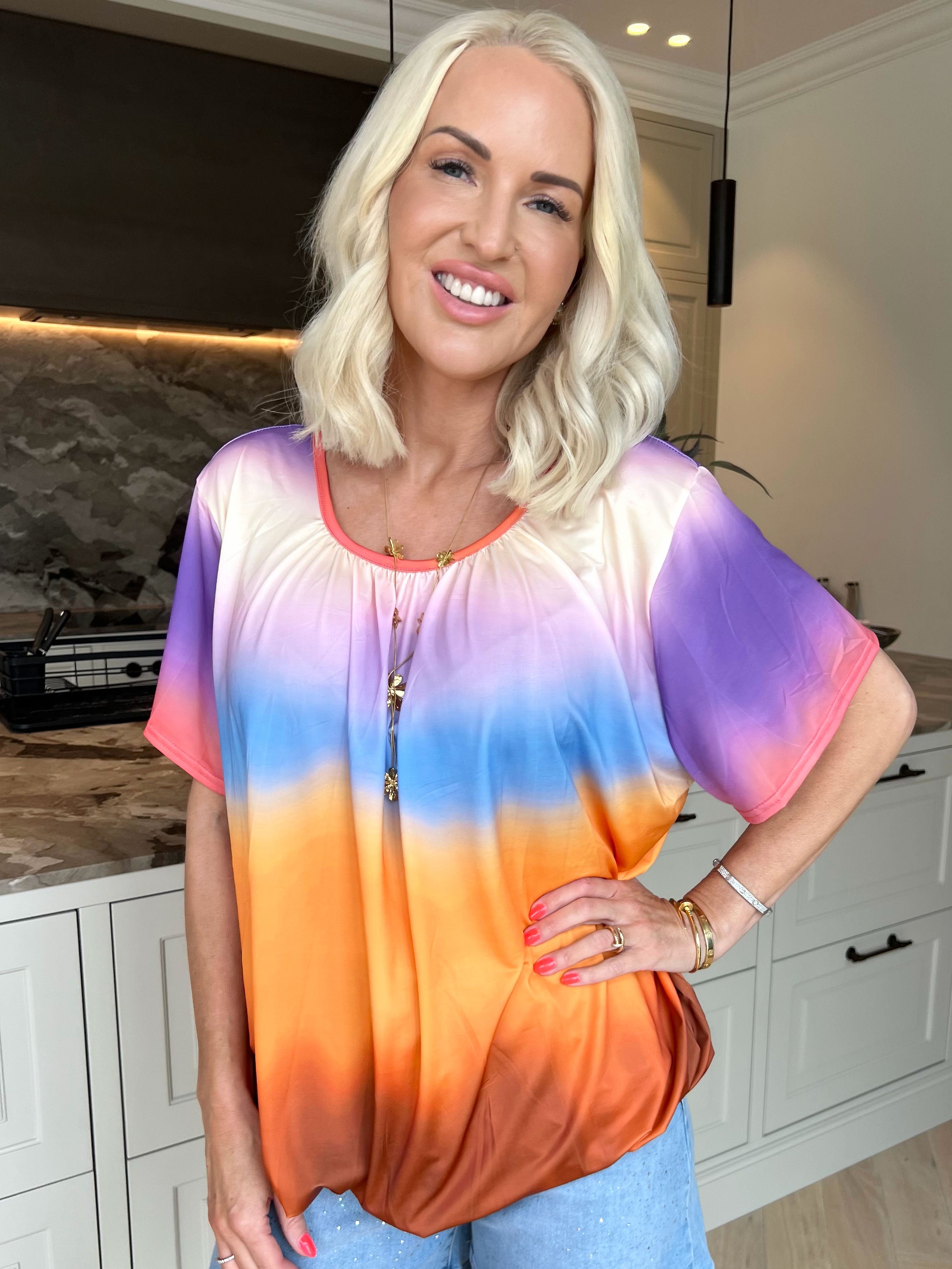 Miracle Batik - Skønneste t-shirt i faded farver med elastik for enden